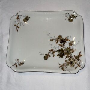 Limoges Vintage Floral Rectangular Plate - White and Brown